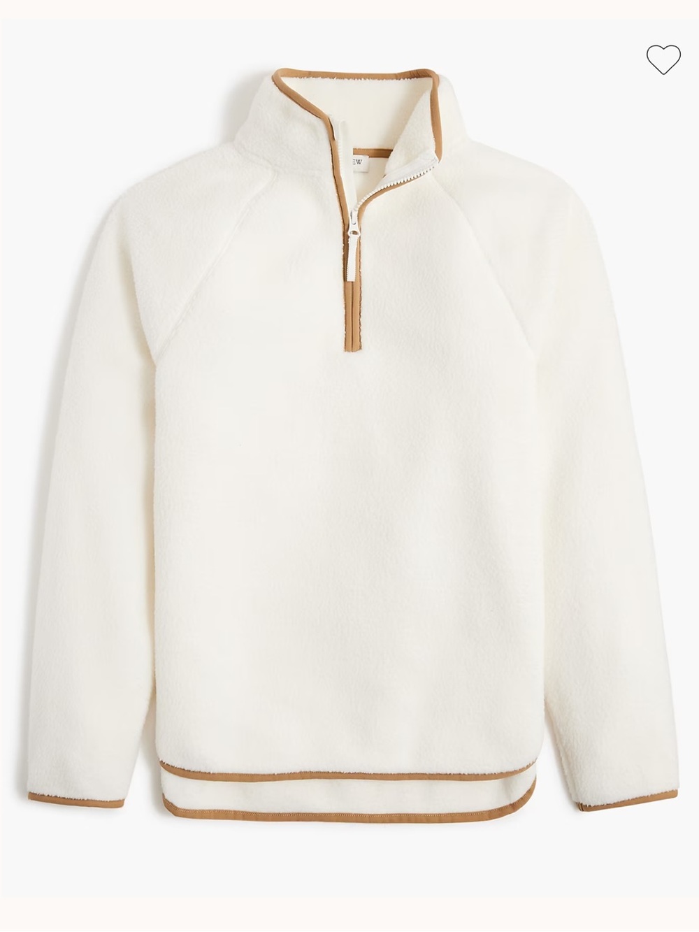J. Crew Ivory Teddy Quarter-Zip Jacket with Tan Trim - size Medium